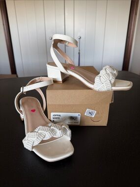 Steve Madden White Braided Ankle-Strap Block Heel Sandals